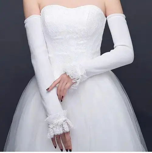 新娘手套长款新娘婚纱手套蕾丝加长款女秋冬季结婚加厚保暖红白色白色