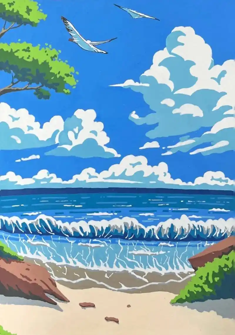 丙烯马克笔 | 海边夏日.宫崎骏动漫风格#丙烯马克笔 #手绘 - 抖音