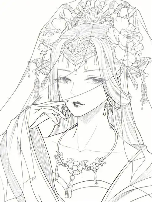 插画学习分享23100古风美女线稿