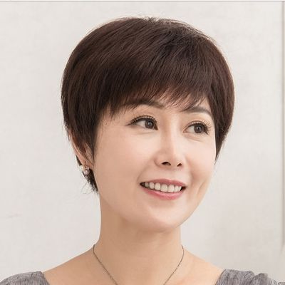 女短发中老年人假发透气t自然黑色真人发老人化疗送妈妈假发.