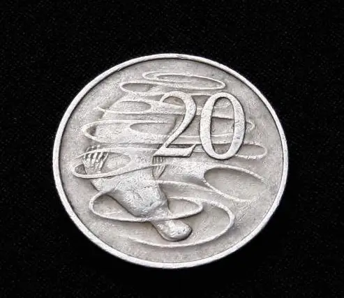 澳大利亚20分的硬币背面图澳大利亚20分的硬币背面就是一只畅游在水中