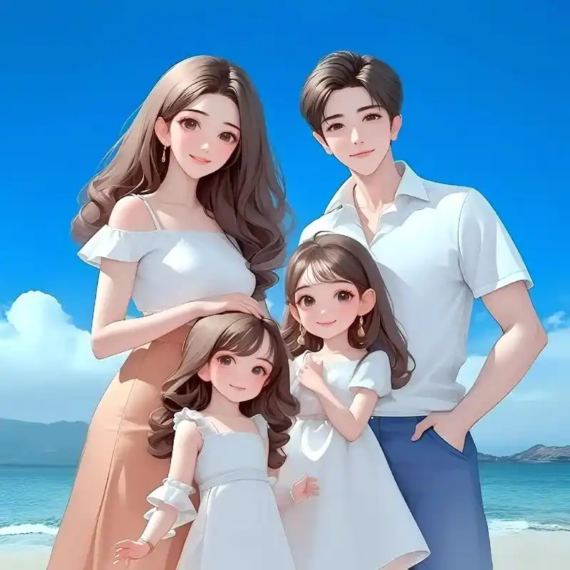 爸妈和俩女儿海边背景亲子头像.#头像分享 #全家同框 #宝妈 - 抖音