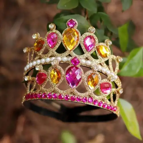 镶钻头饰大皇冠批发 彩色宝石女孩玩具头冠欧洲城堡公主皇冠