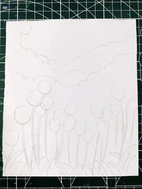 一看就会的线描画郁金香花海