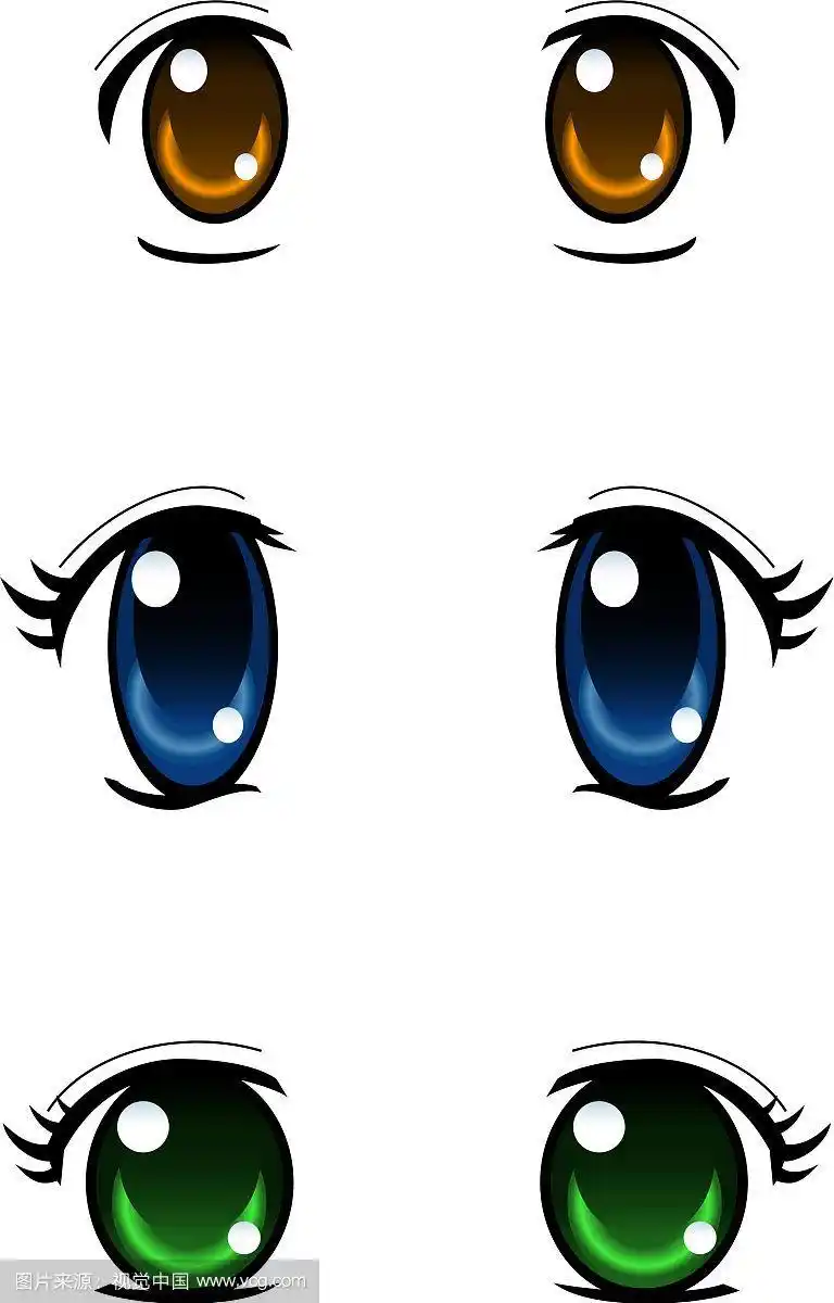一套动画风格的眼睛孤立在白色