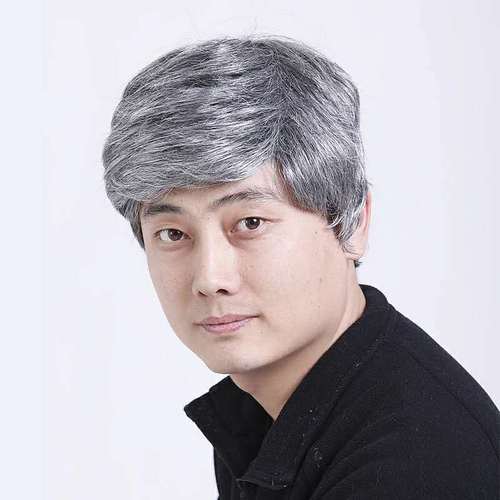 男士假发老人短发中老年假发爸爸男式自然逼真斜刘海短发真发已售3
