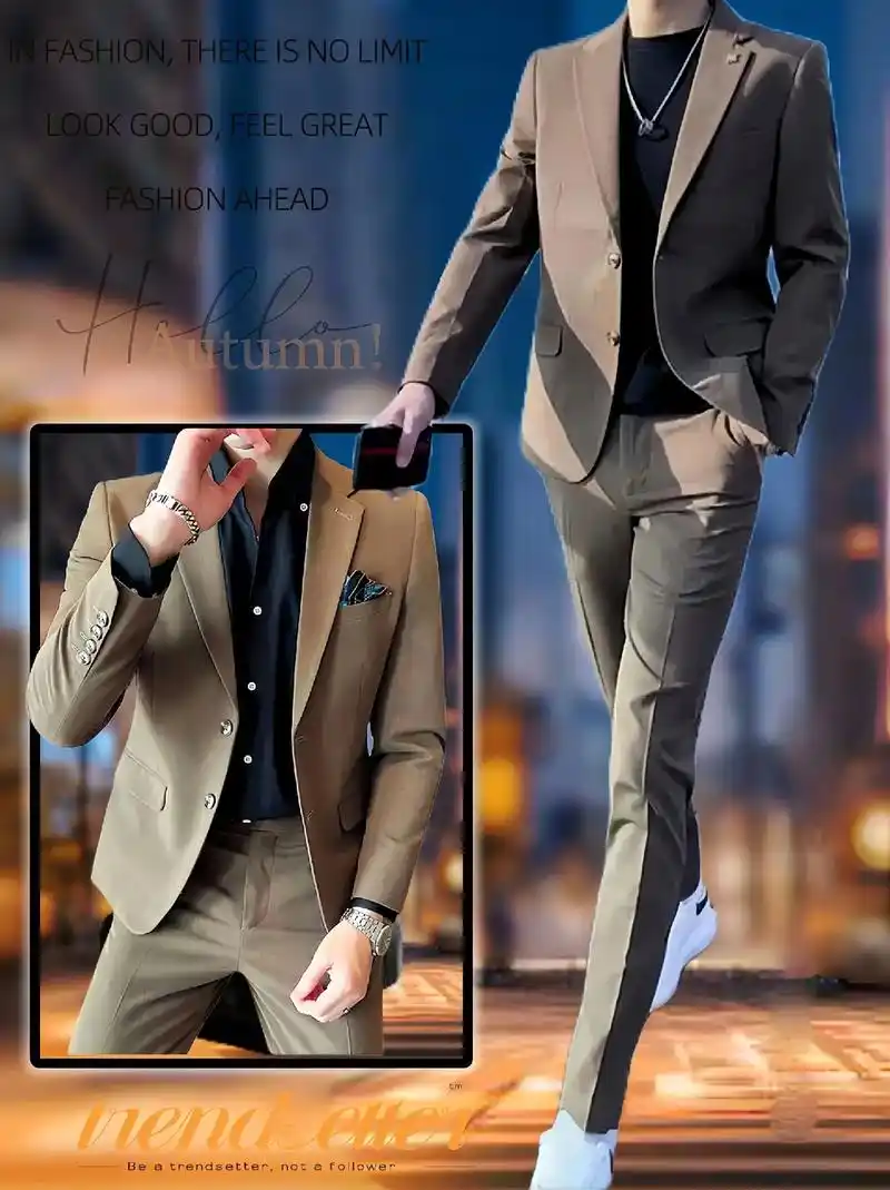 休闲不失精致,这款男士休闲西服套装是各种场合的理想选择,穿上这套