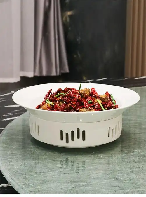 酒店中厨加热辣子鸡中式汤盘会所圆形白瓷陶瓷特色创意餐具热菜盘 14