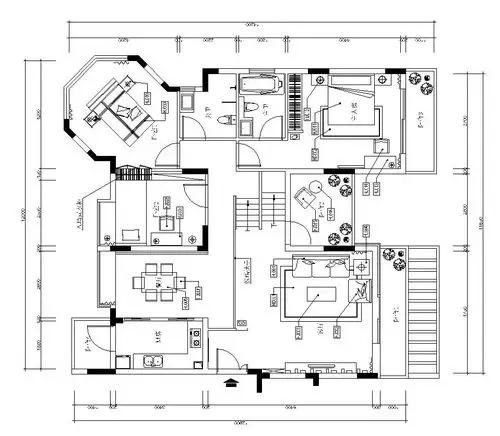 后现代风格三室二厅施工图设计(附效果图)
