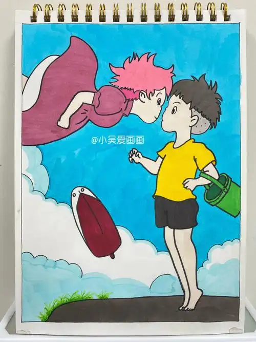 马克笔手绘宫崎骏动漫含步骤线稿