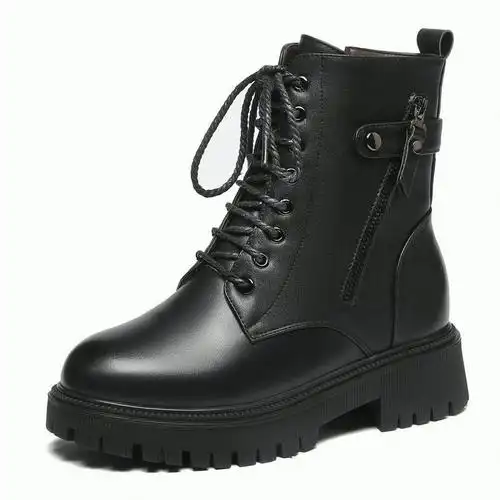 真皮马丁靴女冬季加绒加厚底雪地靴平底女靴棉靴保暖短靴绒毛皮鞋