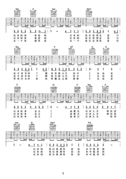 后来的我们吉他谱c调原版六线谱五月天