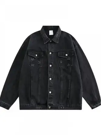 普戈斯cattee美式潮牌水洗做旧牛仔衣男复古街头风情侣宽松破洞夹克