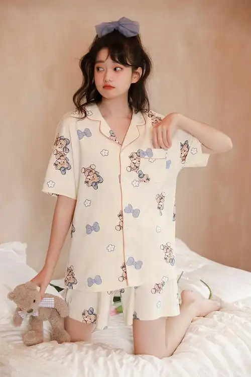 mikko薄款小熊家居小熊家小熊可爱卡通短袖夏季正版睡衣