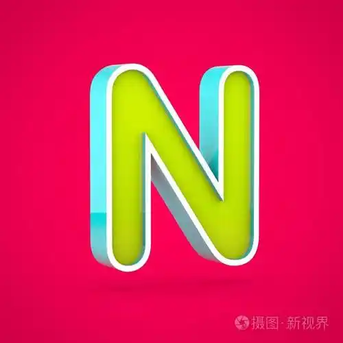 多汁字母n大写3d彩色石灰和蓝色字体在热粉色背景下的渲染