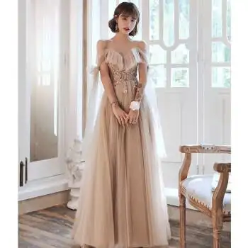 毕业晚礼服少女  伴娘服2022夏长款婚礼姐妹裙团气质主持晚宴学生毕业