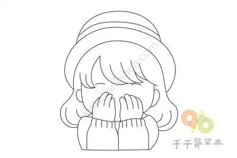 害羞的女孩子简笔画 女孩红了脸低下头双手捂着自己的眼睛那一种软