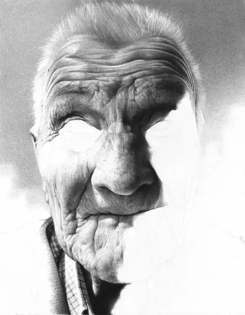 震撼超写实老人肖像素描画