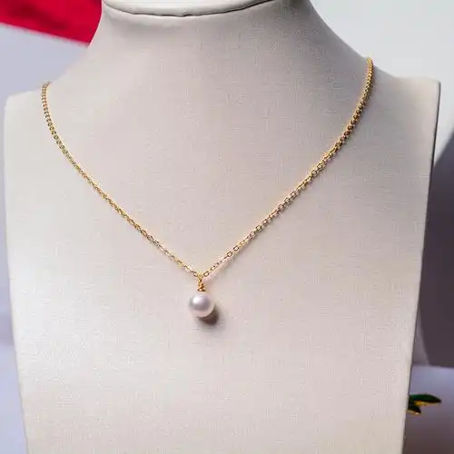 韩版简约单珠8-9mm天然淡水珍珠项链 个性百搭