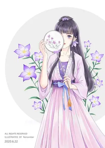 古风插画少女 桔梗花