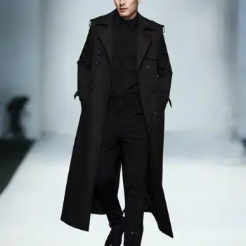 yueken春春秋季风衣男加长款过膝到小腿加厚胖子加大码大衣外套潮nn