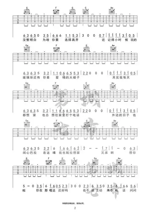 兄弟想你了吉他谱-弹唱谱-eb调-虫虫吉他