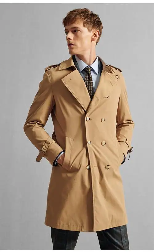 经典trench风衣 春秋卡其色蜂蜜色中长款防风商务休闲外套男士风衣