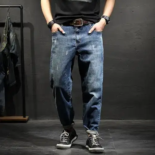 new lake秋冬季牛仔裤男潮牌胖子宽松男士加肥加大码长裤子加绒加厚男