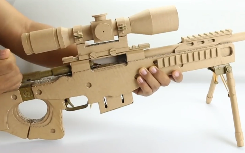 纸板枪 瓦楞纸 diy 手工 纸板 机械可发射awm狙击枪 步枪图纸视频
