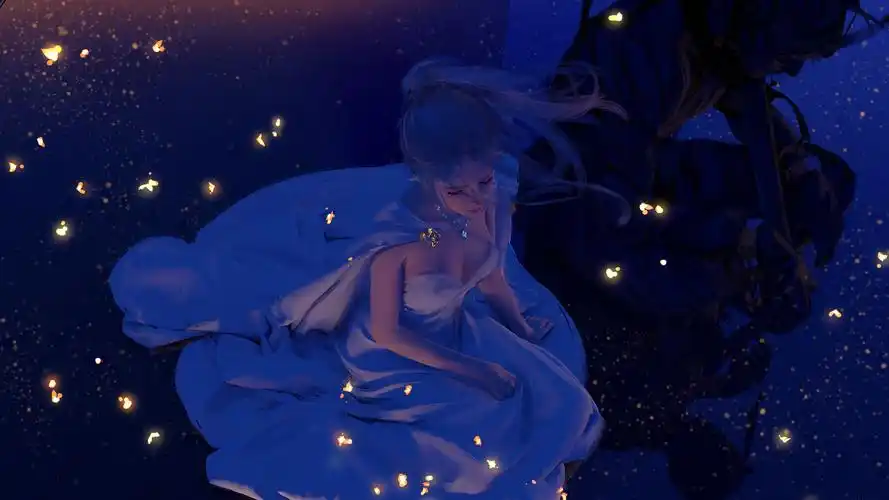 公主 低胸长裙子 黑夜 唯美动漫壁纸