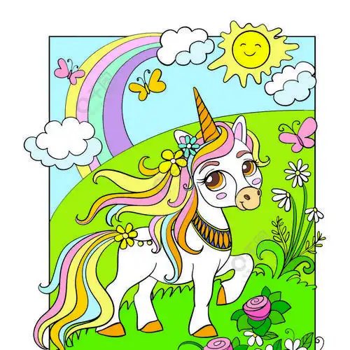 可爱的夏日独角兽,花朵彩色矢量