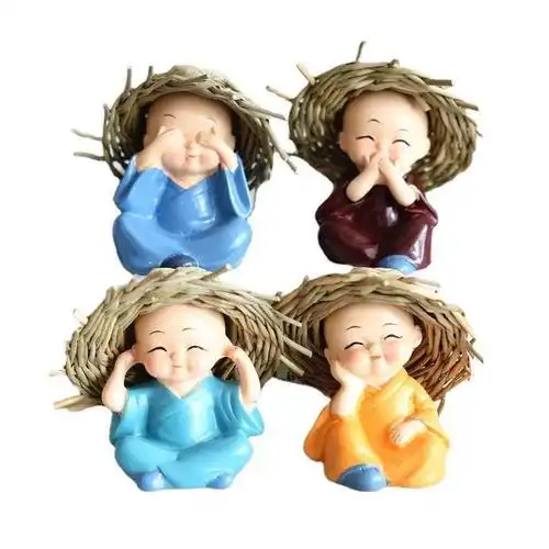 创意汽车摆件草帽四不小和尚直销树脂工艺品小沙弥摆件车载装饰品