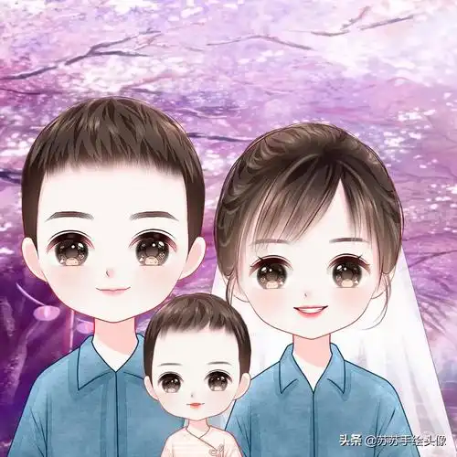 换个头像吧,一家三口的卡通全家福头像,幸福又美满
