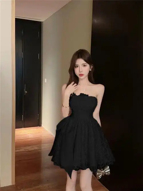 实拍实价 抹胸收腰礼服短裙女新款纯欲白色蕾丝连衣裙公主裙 - 17网