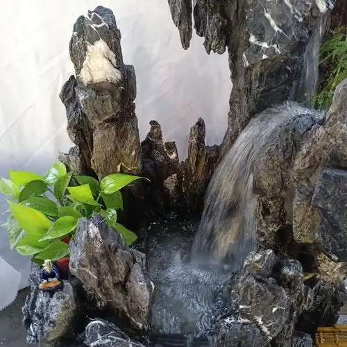 美庭 青龙石峰山假山 黑白根纹路高山流水风水招财真石假山 英石假山