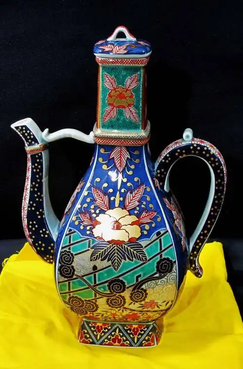 林九郎 染锦牡丹流水文手付面取水注,日本金襴手,金襴手代购代拍_日买