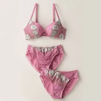 日系色丁亮面酒红文胸套装性感深v聚拢女士内衣大罩杯6570a 粉色 80f