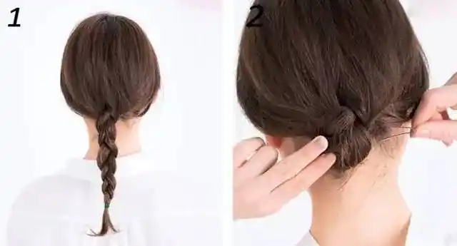 看起来发尾盘发更自然; step  :随意,自然的三股辫盘发就完成了