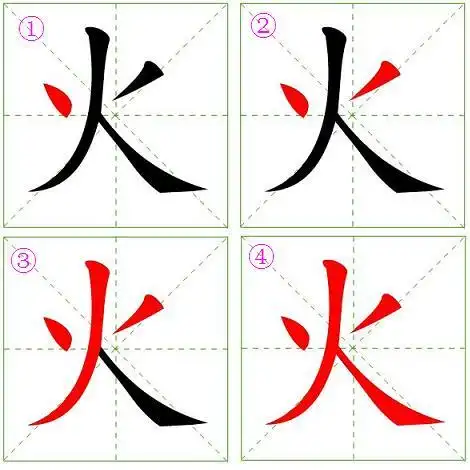 汉字"火"的正确写字顺序