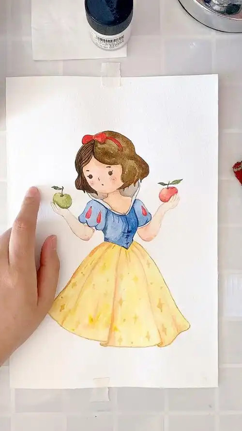 手绘水彩作品 96美貌与智慧并存的白雪公主94987815