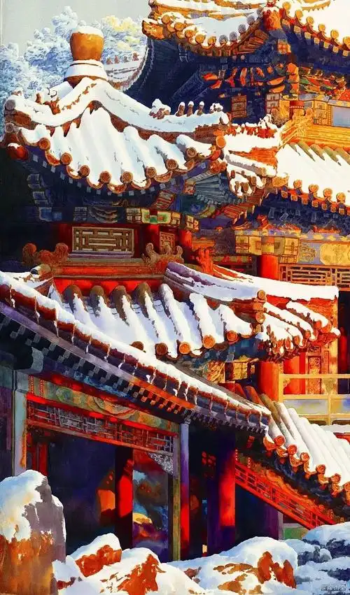黄有维,水彩雪景,水彩画雪,水彩故宫,水彩风景,黄有维的水彩,看一眼