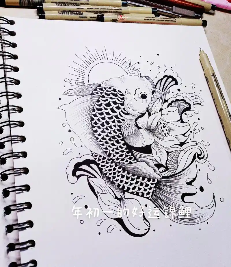 2023好运锦鲤,年初一划拉个锦鲤#好运锦鲤 #手绘 #线描 - 抖音