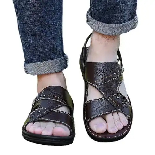 男士真皮夏季凉鞋休闲沙滩鞋牛皮凉鞋男防滑拖鞋