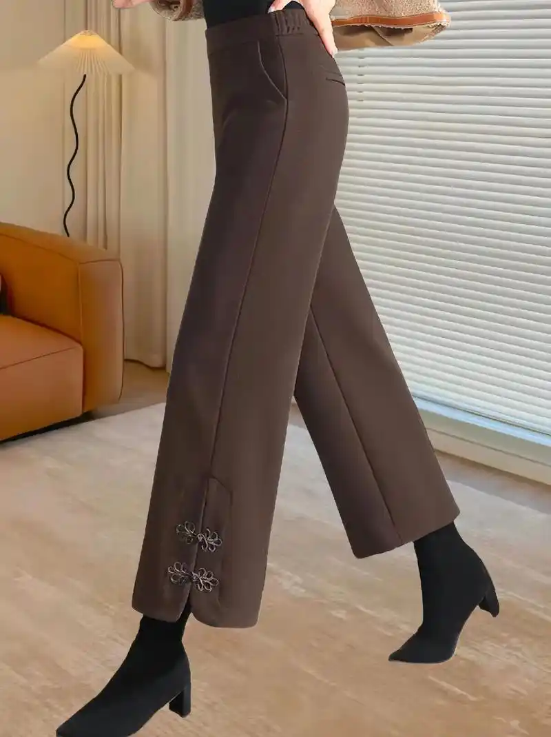 罗蒙名牌羊毛呢阔腿裤女冬季新款中年加厚休闲裤妈 - 抖音
