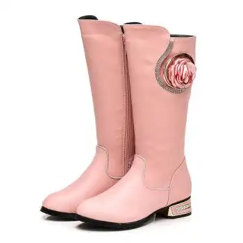 旗舰店女童长靴高跟高筒公主儿童靴子女秋冬季新款皮靴红色马靴棉靴