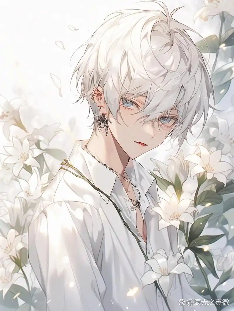 【白发男生动漫头像】花的温柔,抵御一切  白发男生, 温柔的神.
