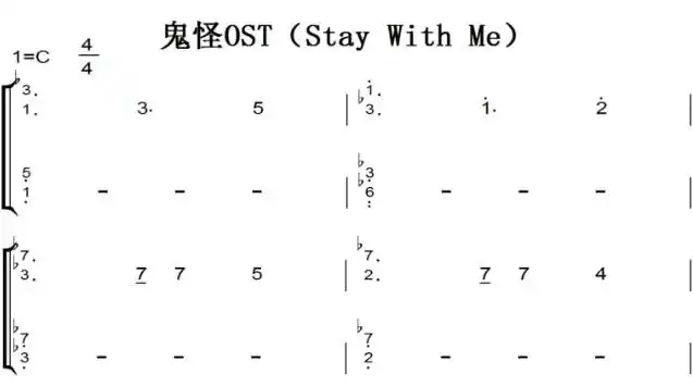 鬼怪ost(stay with me)朴灿烈 punch 原版 有试听 钢琴双手简谱