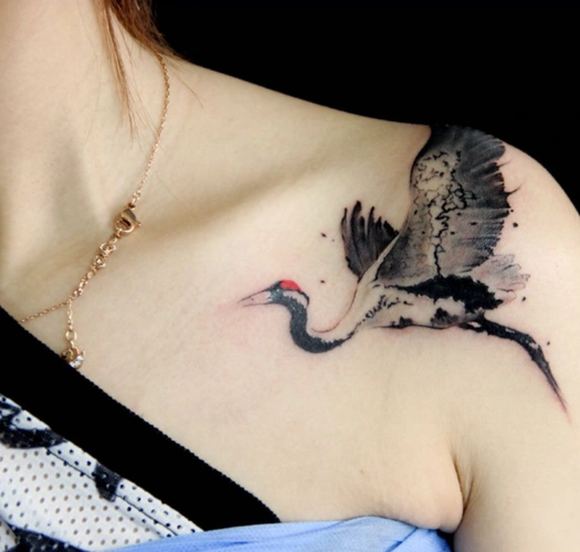 女生仙鹤纹身图集吉祥如意长寿等美好的寓意3