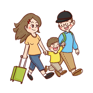 彩绘春季旅行的一家三口设计