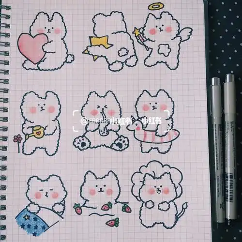 简笔画手帐素材小熊表情包